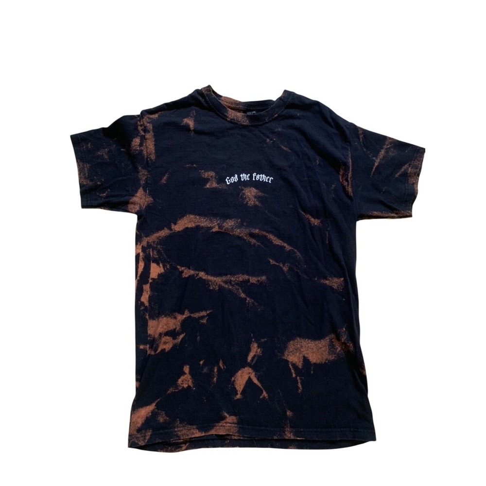 M&O Gold God the Father Bleached T-Shirt‎ Mens Medium Black Tie Dye Gothic